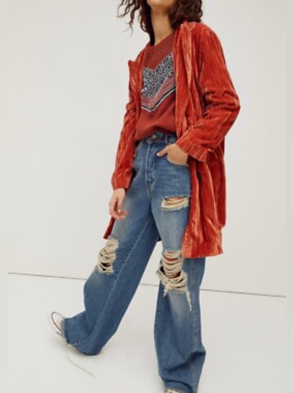Free People Daria Crinkle Velvet Blazer Size M